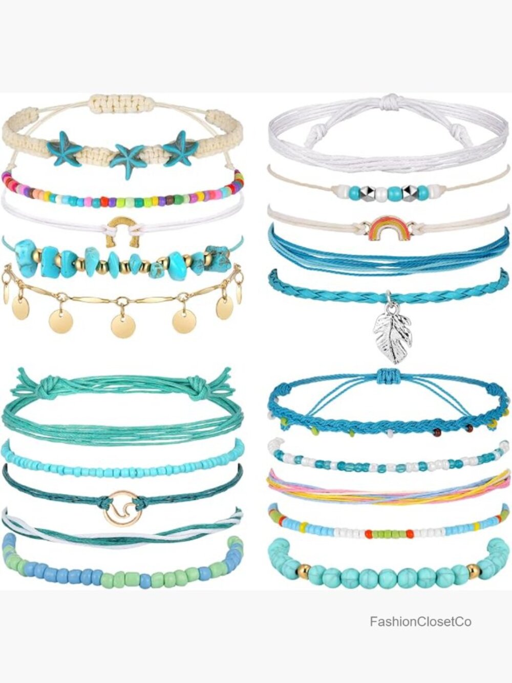 20 Pcs Boho Layered Beach Ankle Bracelets Adjustable Wave Rope Anklets
